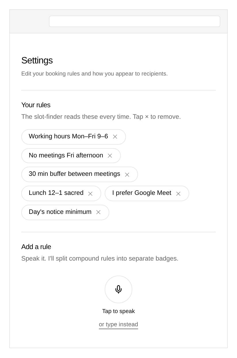 Settings as natural language rules